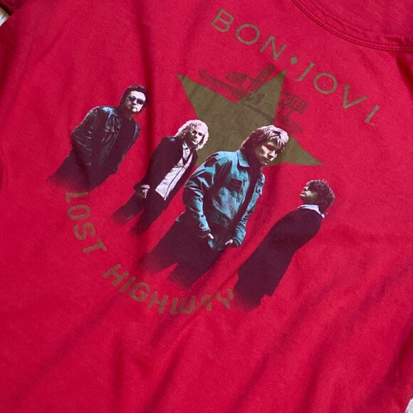 Y2K Bon Jovi Lost Highway Red‎ Baby Tee Size Large - Picture 2 of 6